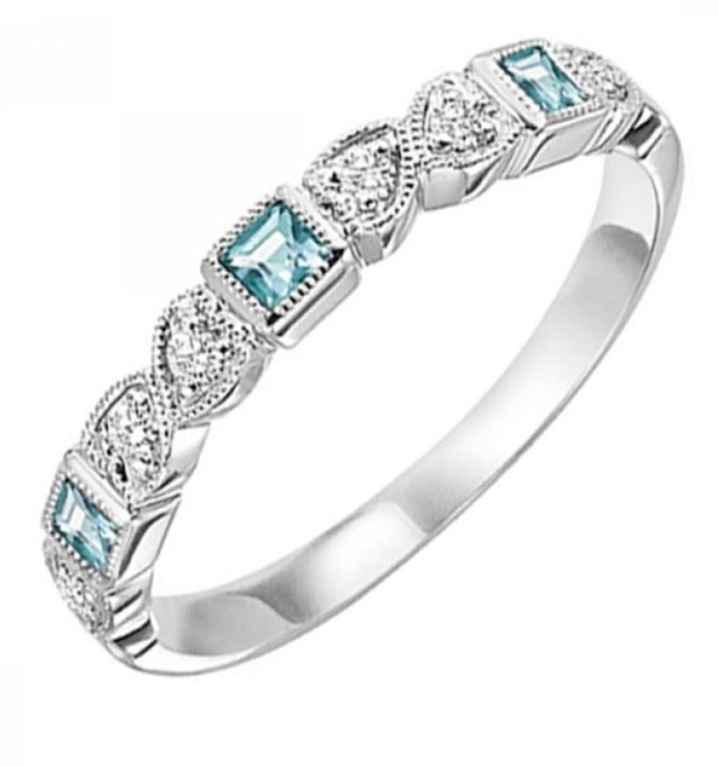 10k White Gold Aquamarine & Diamonds Gemstone Ring