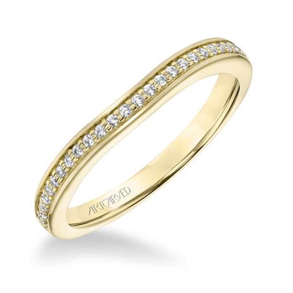 14K Yellow Gold Curved Band Artcarved Diamond Wedding Ring