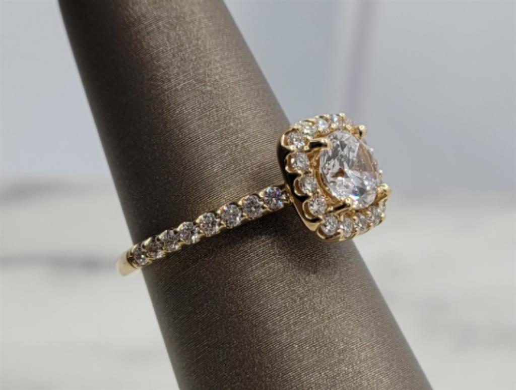 14K Yellow Gold Halo Artcarved Diamond Mounting Ring