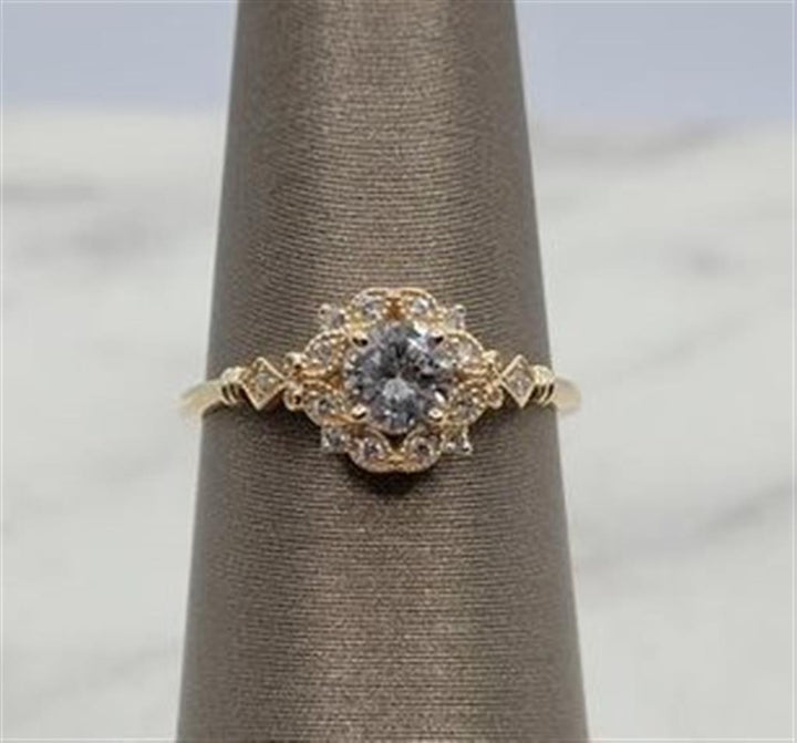 14K Yellow Gold Halo Diamond Engagement Ring
