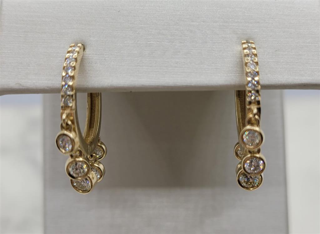 14K Yellow Gold Round cut Dangle Diamond Fashion Earrings