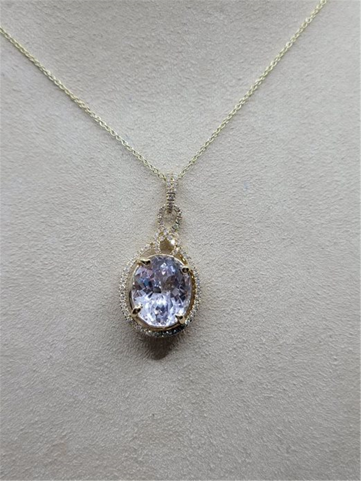 14K Yellow Gold Colorless Ceylon Sapphire & Diamond Gemstone Necklace