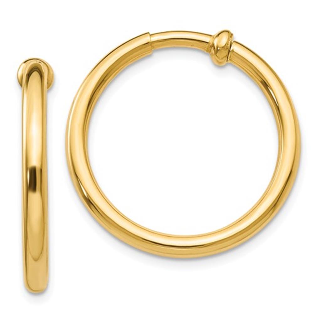 14K Yellow Non-Pierced Plain Hoop Gold Earrings