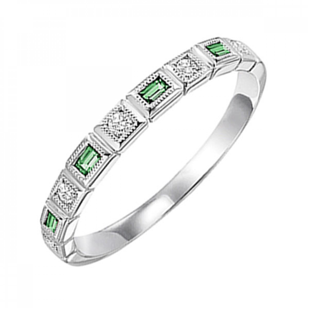 14K White Gold Stackable Emeralds & Diamonds Gemstone Ring