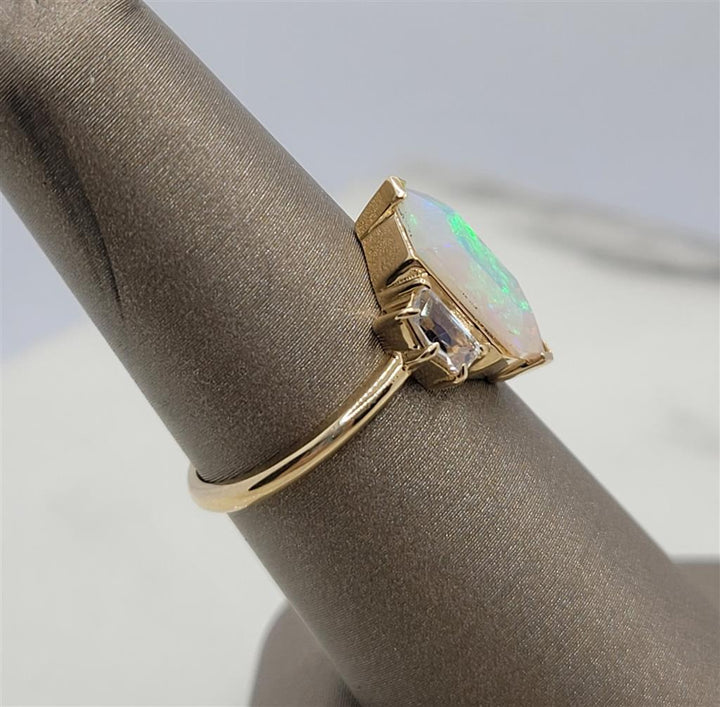 14K Yellow Gold Fashion Moonstones & Opal Gemstone Ring