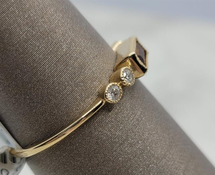 14K Yellow Gold Fashion Citrine & Diamonds Gemstone Ring