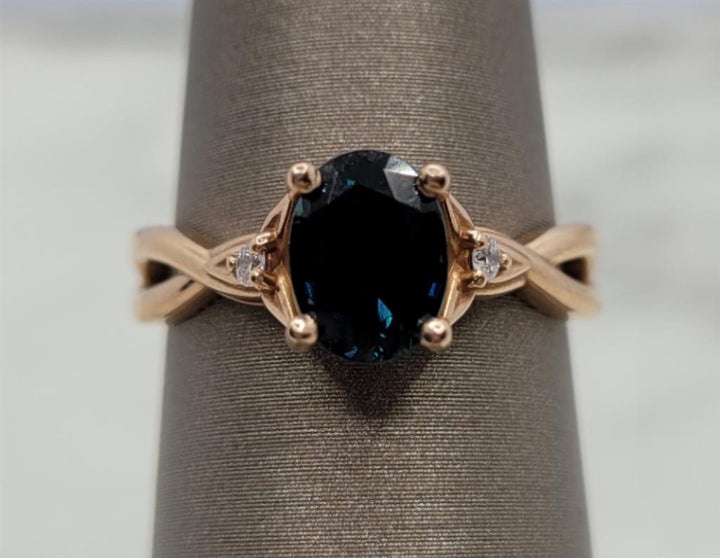 14K Rose Gold Fashion Sapphire & Diamonds Gemstone Ring