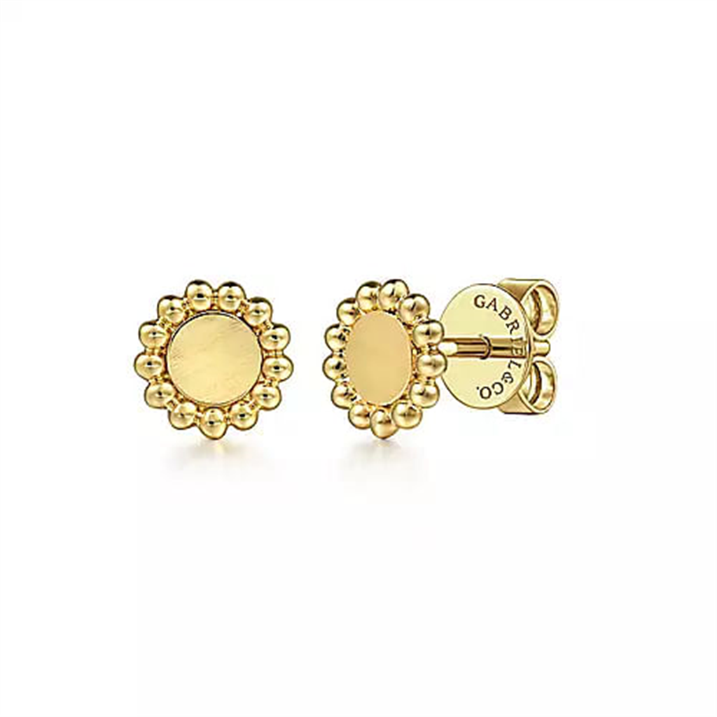 14K Yellow Gold Beaded Fashion Stud Earrings