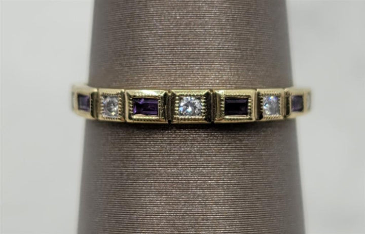 10K Yellow Gold Stackable Amethysts & Diamonds Gemstone Ring