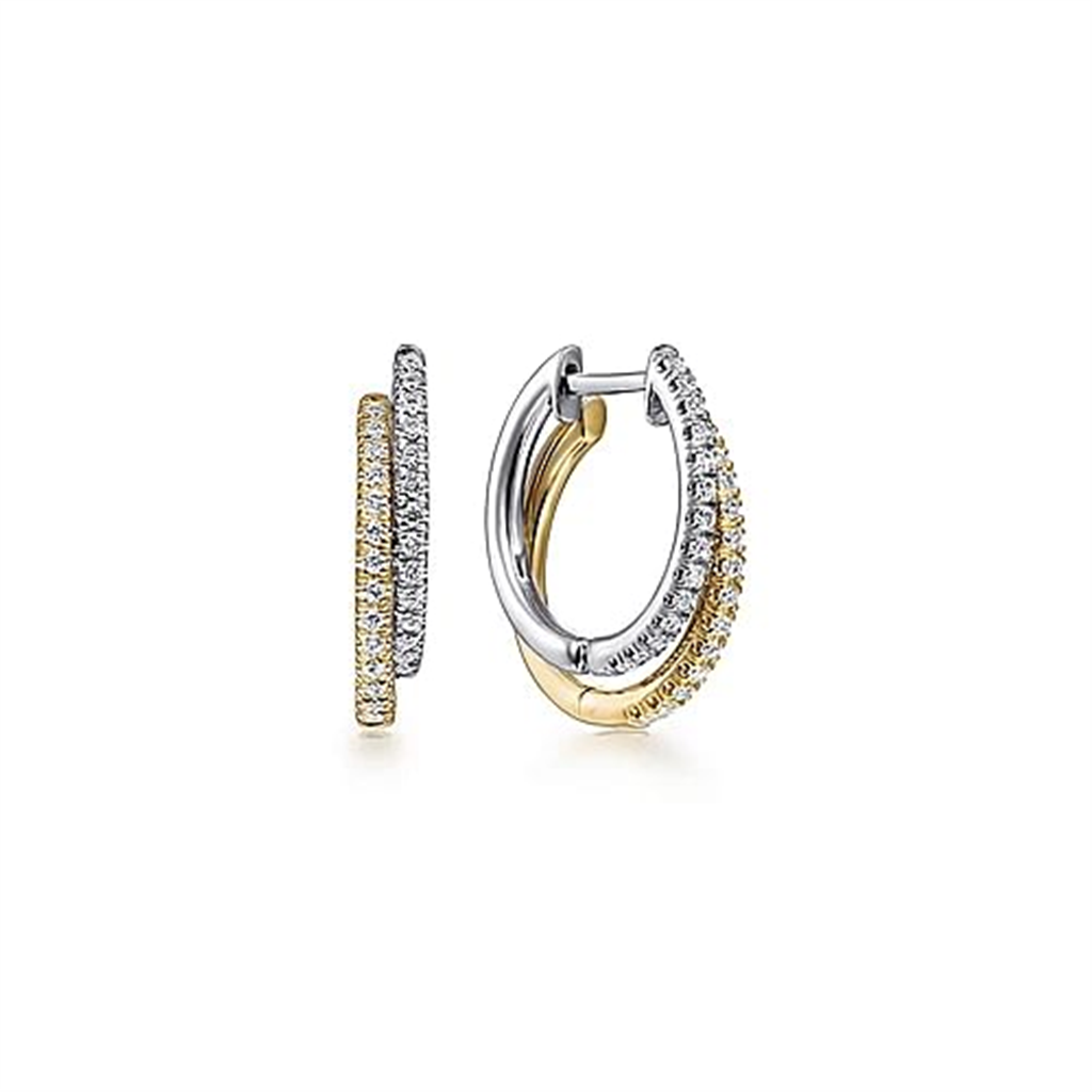 14K Two-Tone Gold 0.27 ctw Round cut Diamond Hoop Earrings