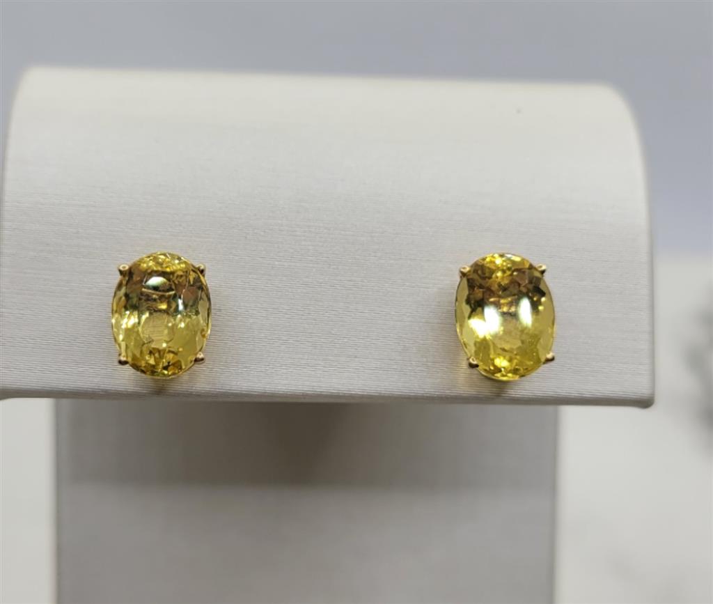 14K Yellow Gold 5.50 ctw Oval Cut Golden Beryle Gemstone Earrings