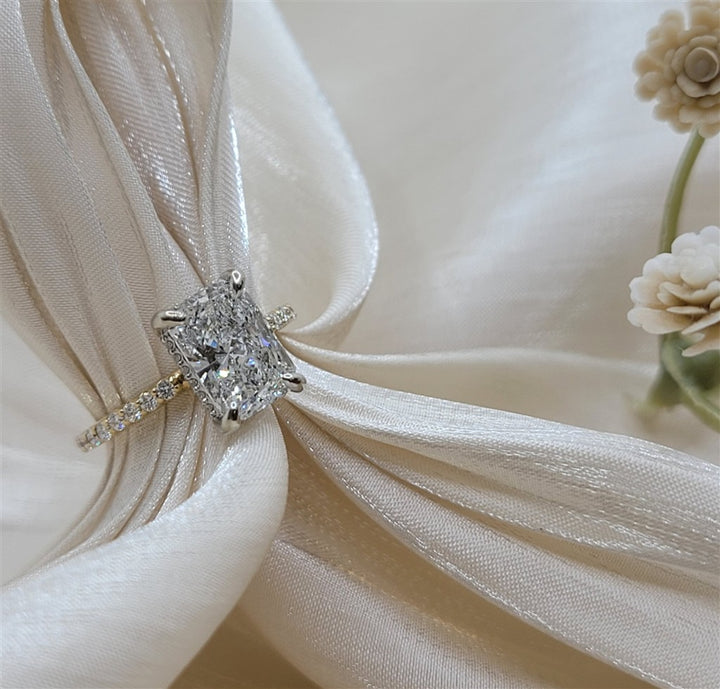 14K Two-Tone Gold 2.02 ct Radiant Cut Hidden Halo Diamond Engagement Ring