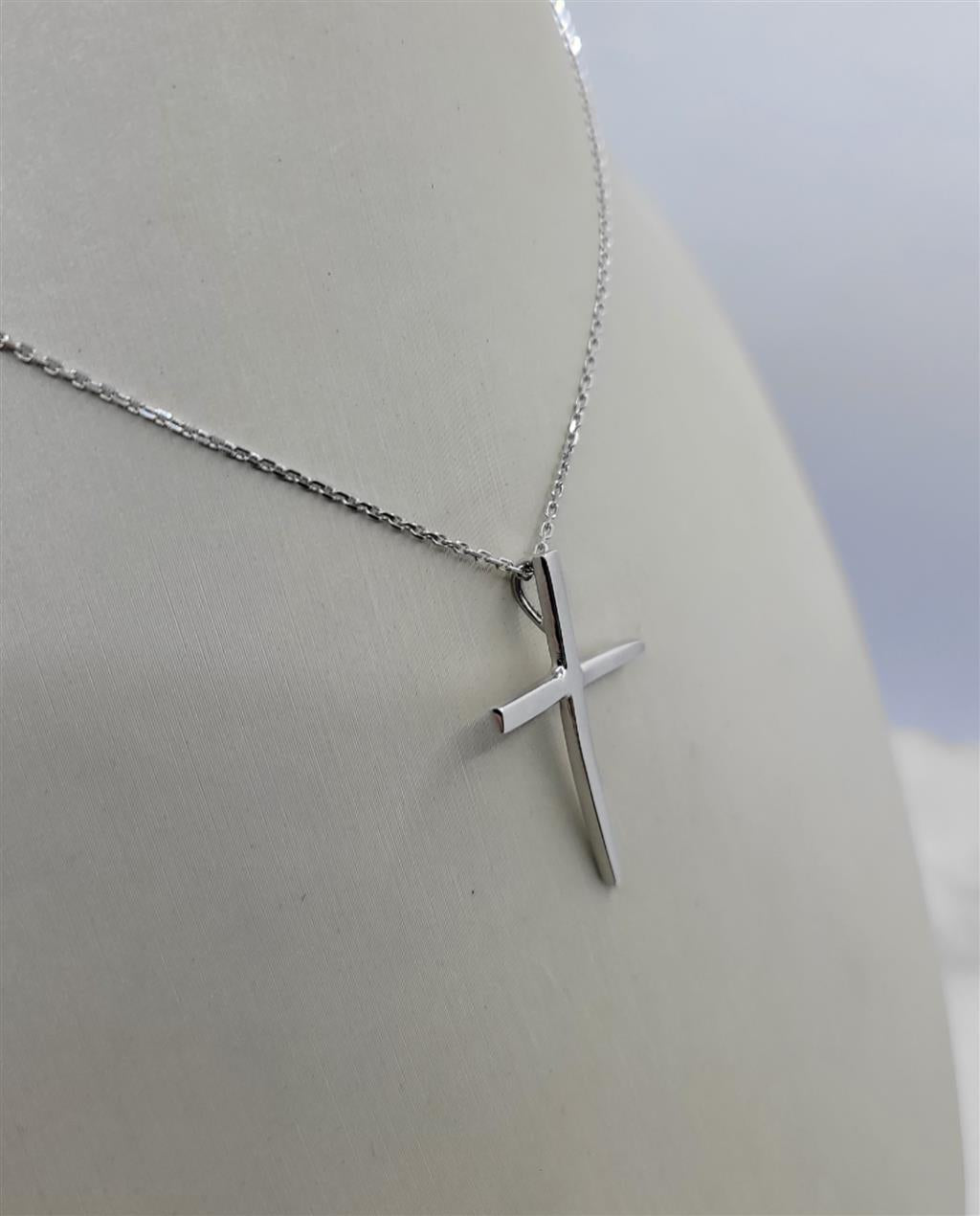 14K White Gold  Hand Made Cross Necklace