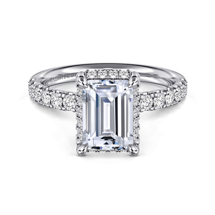 14K White Gold Hidden Halo Emerald "Gabriel & Co" Diamond Mounting Ring
