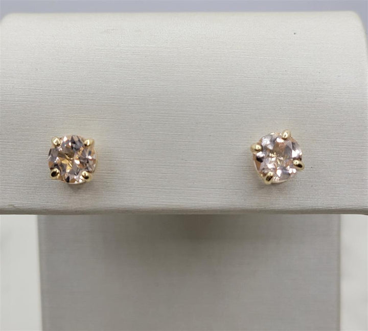 14K Yellow Gold 6mm Morganite Round cut Gemstone Stud Earrings