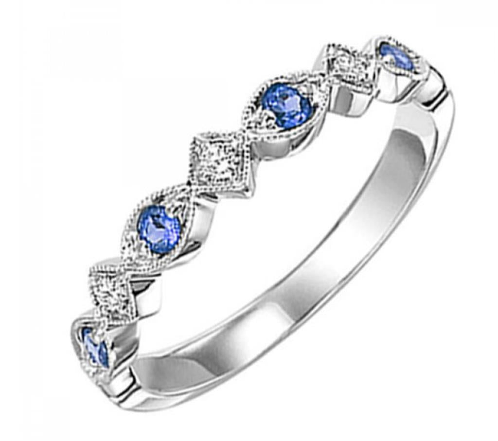 10K White Gold Stackable Sapphires & Diamonds Gemstone Ring