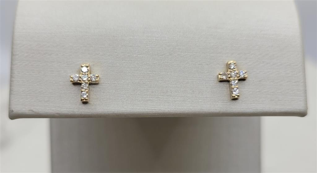 14K Yellow Gold "Cross" Diamond Fashion Earrings