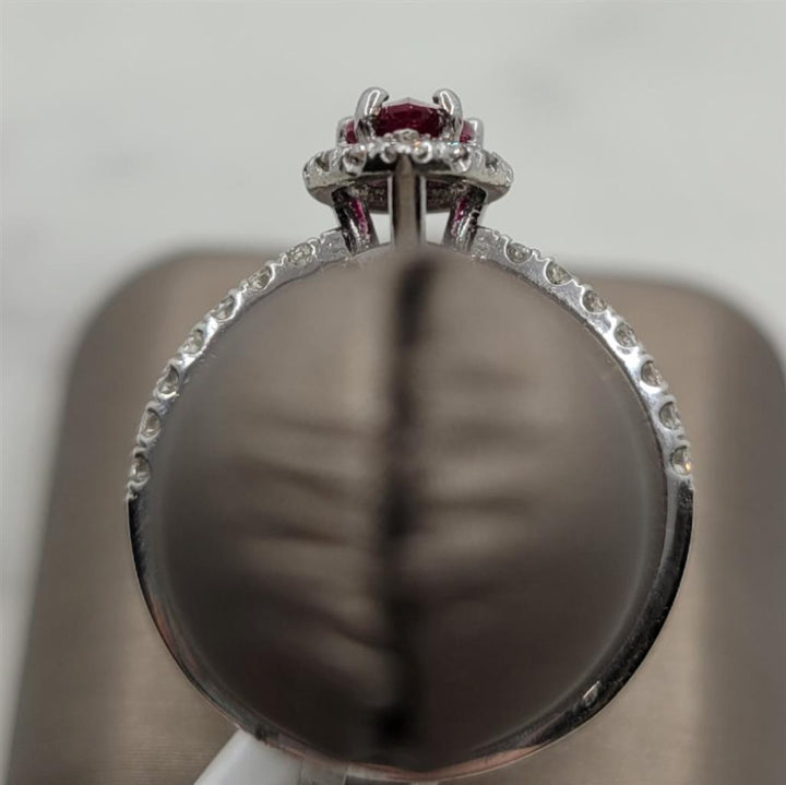 14K White Gold Classic Ruby & Diamonds Gemstone Ring