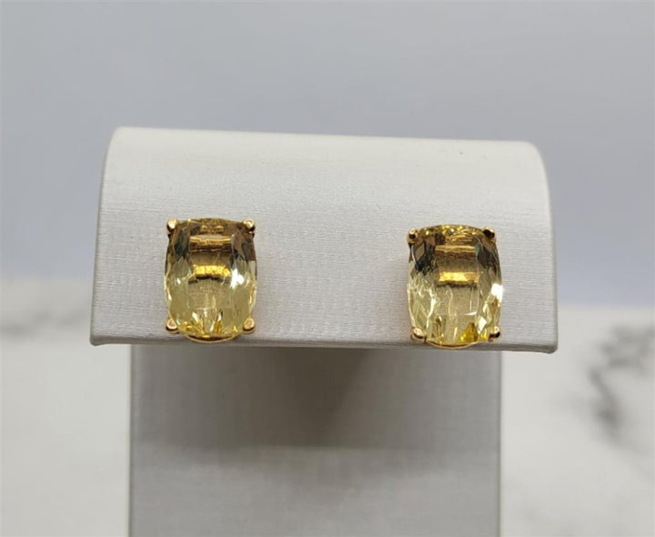 14K Yellow Gold 11.27 ctw Cushion Cut Golden Beryle Gemstone Earrings