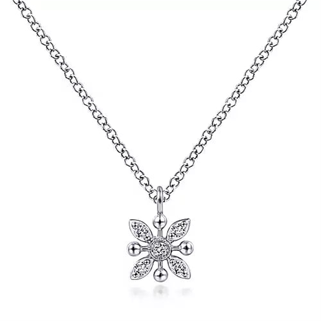 14K White Gold "Gabriel & Co." Diamond Snowflake Pendant Necklace