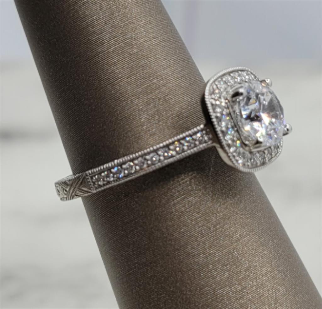 14K White Gold Halo Artcarved Diamond Ring