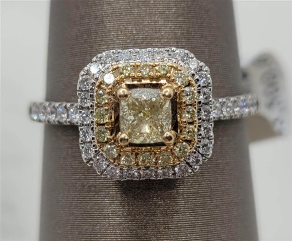 14K Two-Tone Gold Double Halo Diamond Engagement Ring