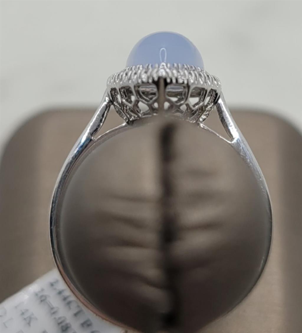 14K White Gold Fashion Chalcedony & Diamonds Gemstone Ring