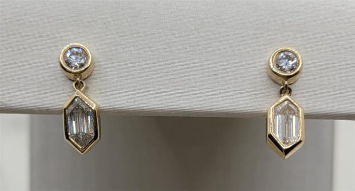 14K Yellow Gold Fancy Cut cut Dangle Diamond Fashion Earrings