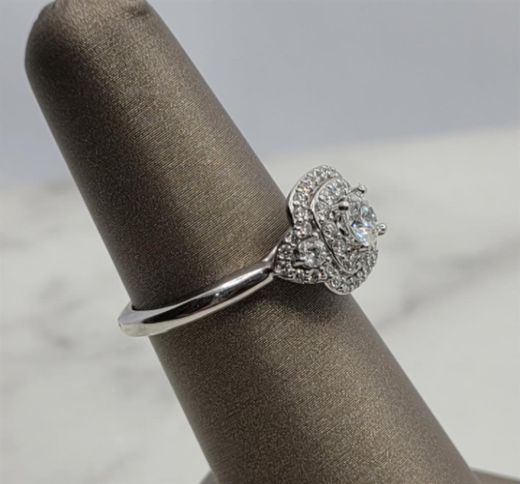 14K White Gold Double Halo Artcarved Diamond Engagement Ring