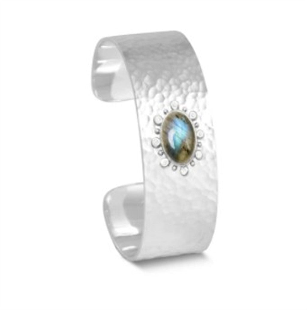 Nina Nguyen Sterling Silver 20mm Hammered Labradorite Cuff Bracelet