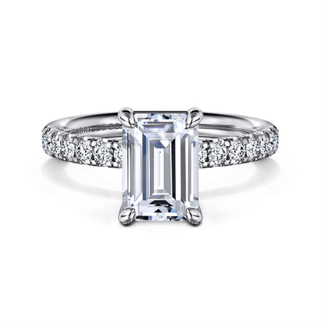 14K White Gold Classic Emerald "Gabriel & Co" Diamond Mounting Ring