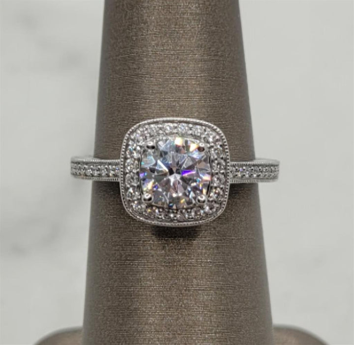14K White Gold Halo Artcarved Diamond Ring