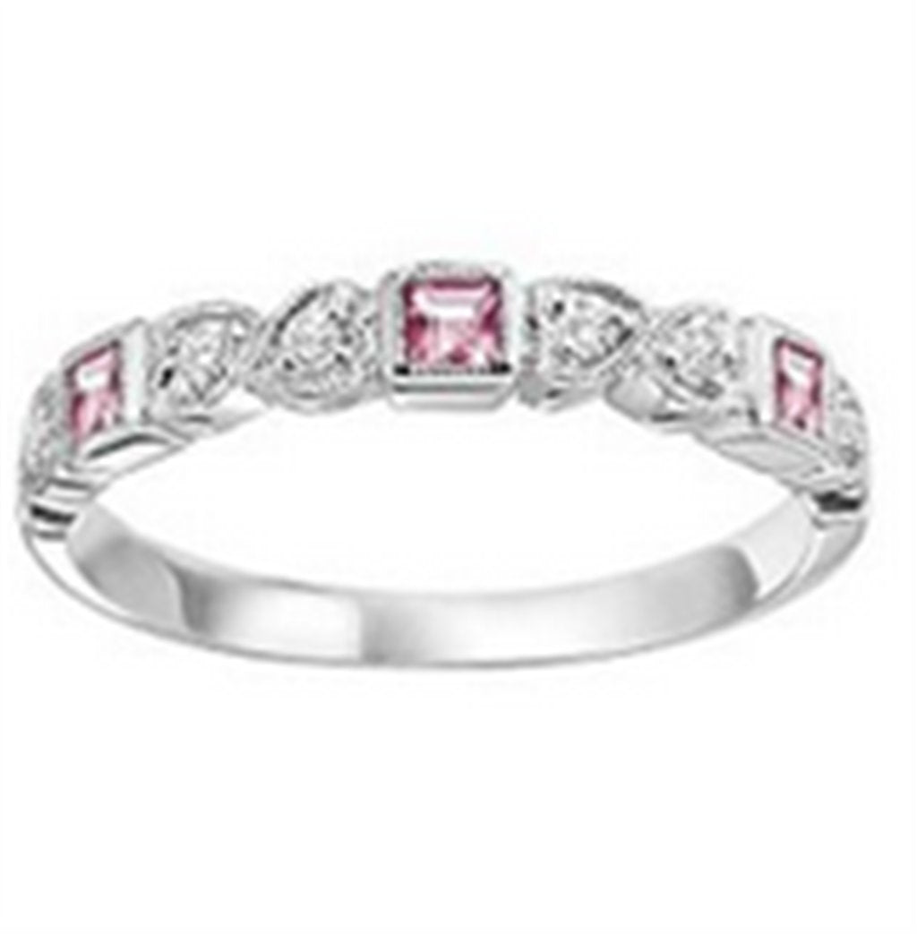 14K White Gold Stackable Pink Tourmalines & Diamonds Gemstone Ring
