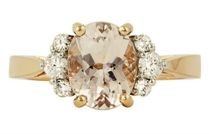 14K Rose Gold Fashion Morganite & Diamonds Gemstone Ring