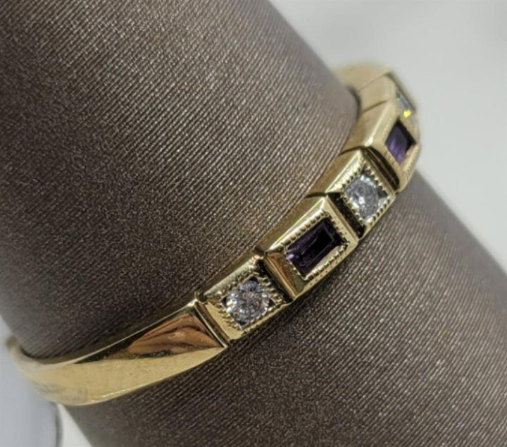 10K Yellow Gold Stackable Amethysts & Diamonds Gemstone Ring