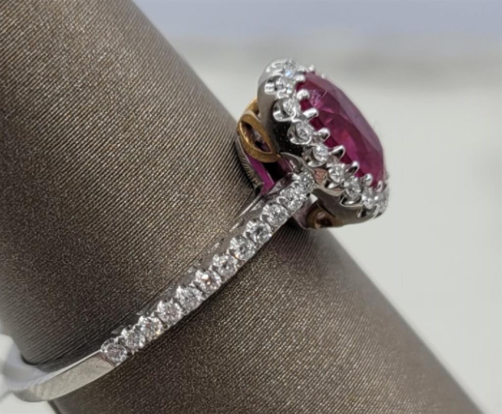 18K Two-Tone Gold Classic Ruby & Diamonds Gemstone Ring