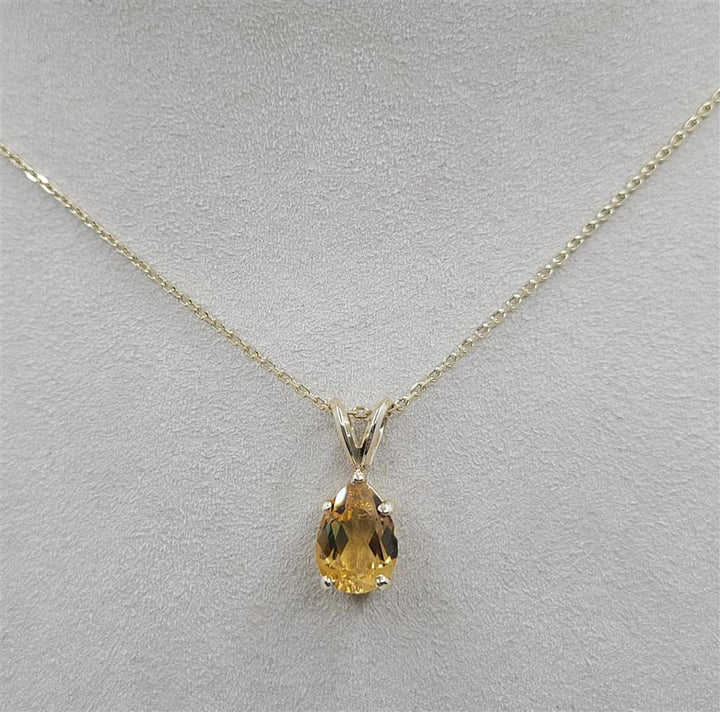 14K Yellow Gold Ctw Pear Cut Solitaire Citrine Gemstone Necklace