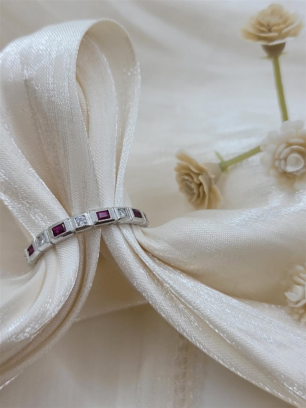 14K White Gold Stackable Rubies & Diamonds Gemstone Ring