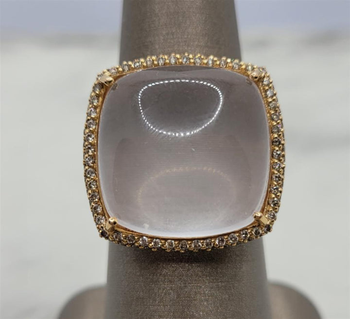 18K Rose Gold Fashion Diamonds & Rose Quartz Gemstone Ring