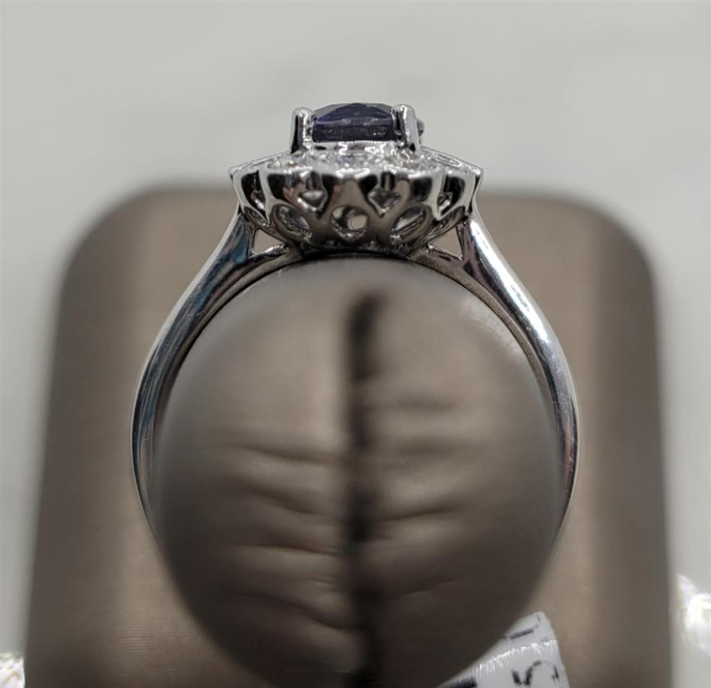 14K White Gold Antique Iolite & Diamonds Gemstone Ring