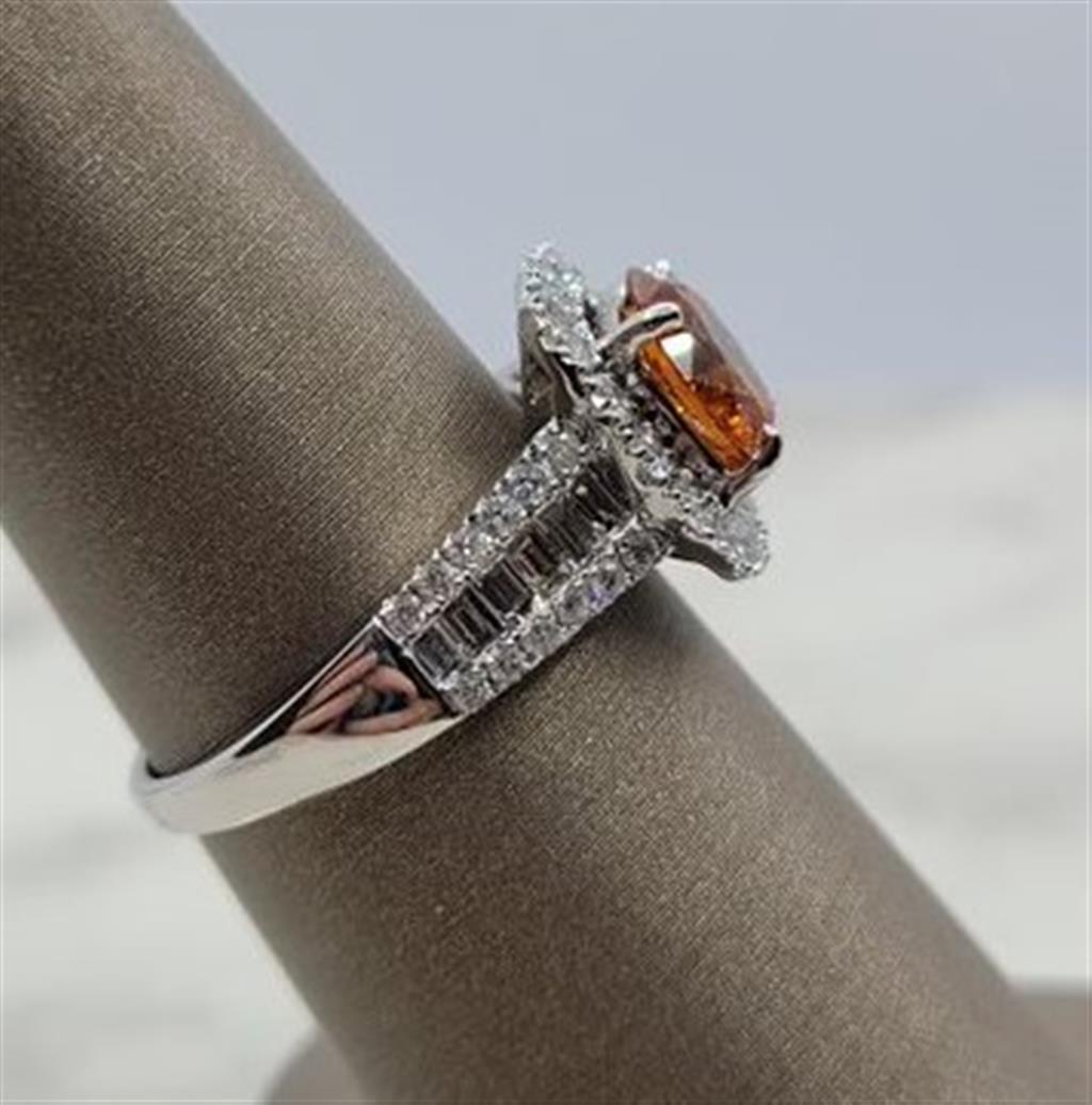 14K White Gold Fashion Spessartite & Diamonds Gemstone Ring