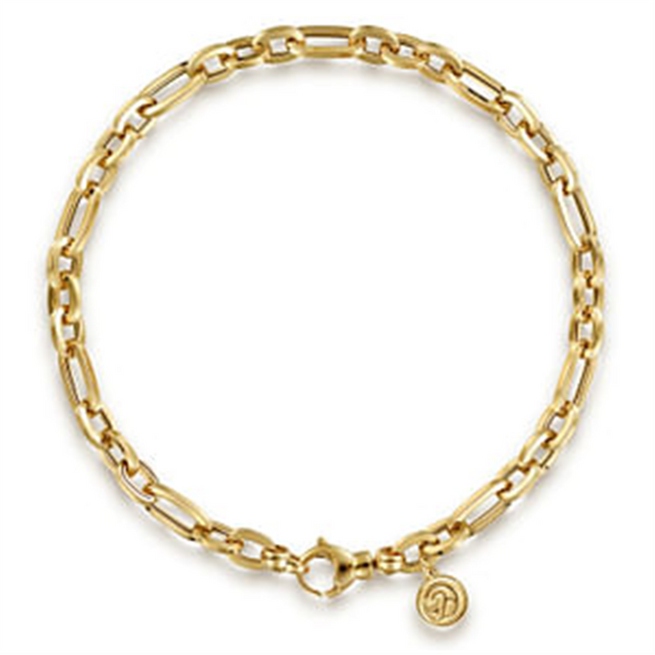 14K Yellow Gold 8" Fancy Link Hollow Chain Bracelet