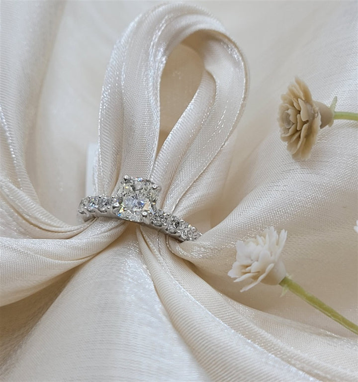 14K White Gold Classic Cushion Cut Diamond Engagement Ring