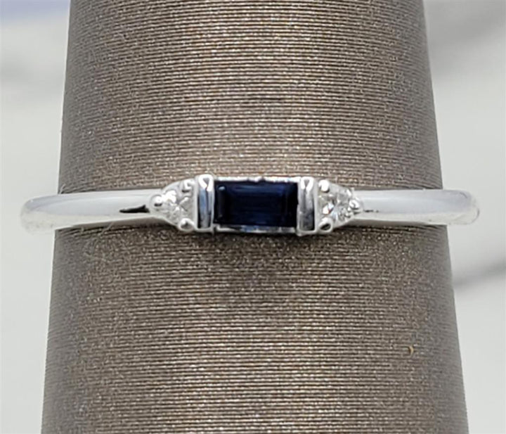 Sterling Silver Stackable Sapphire & Diamonds Gemstone Ring