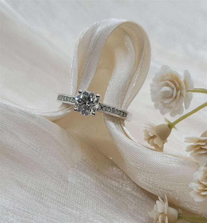 14K White Gold Channel Diamond Engagement Ring