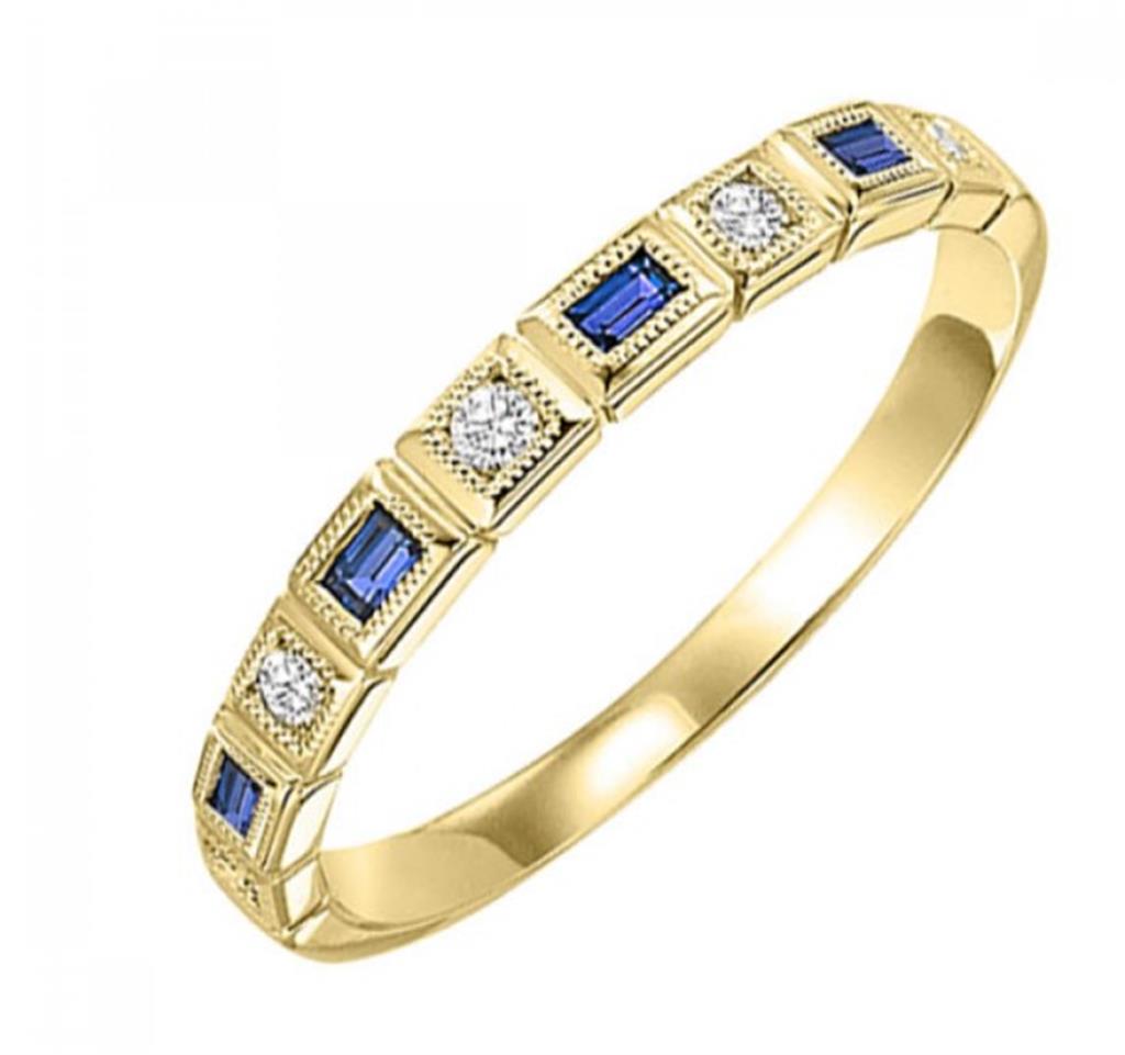 10K Yellow Gold Stackable Sapphires & Diamonds Gemstone Ring