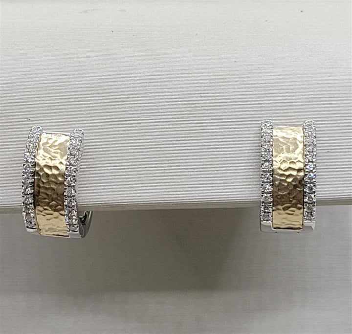 14K Hammared Two-Tone Gold Diamond Huggie Fashion Earrings