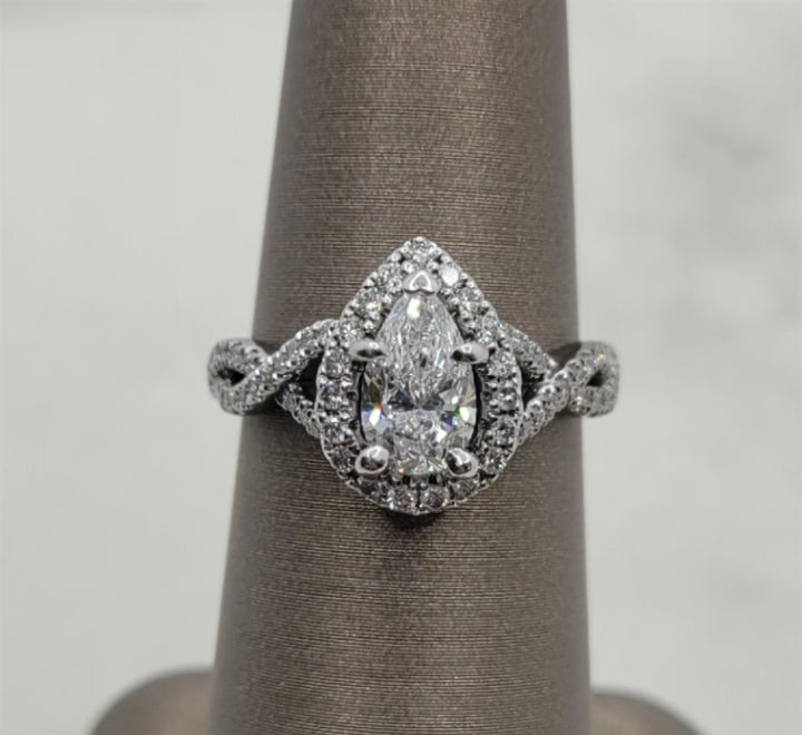 14K White Gold Halo Gabriel & Co Diamond Engagement Ring