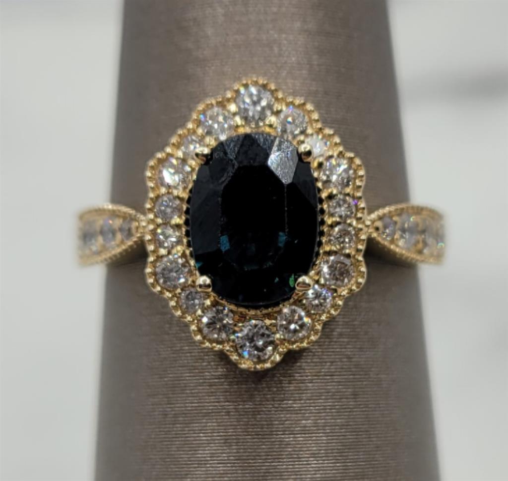 14K Yellow Gold Fashion Sapphire & Diamonds Gemstone Ring