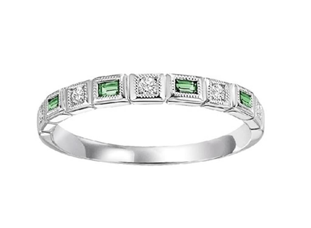 White Gold Emerald & Diamond Gemstone Ring